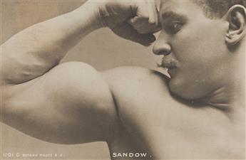 (EUGENE SANDOW) Group of 3 real photo postcards of the pioneering German bodybuilder Eugene Sandow.